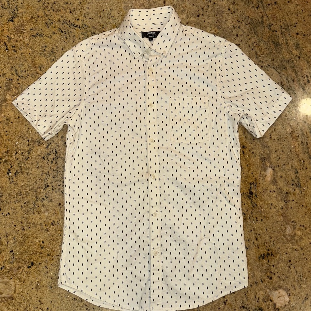 Dunnes Men’s White & Black Spotted Slim Fit Button Down Shirt - Size S